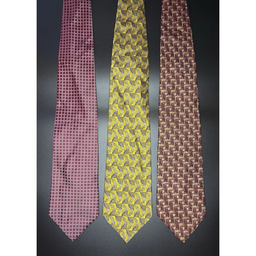 Lot of 3 Designer Silk Ties Savile Row Bugatti Tihom Milano Geometric Italian